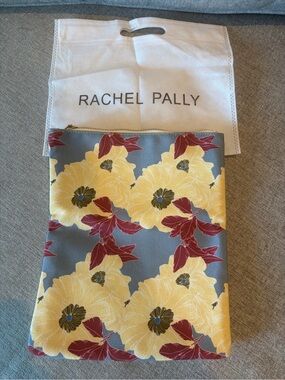 Rachel Pally Yellow Floral Clutch with Gray Background and Burgundy Accents